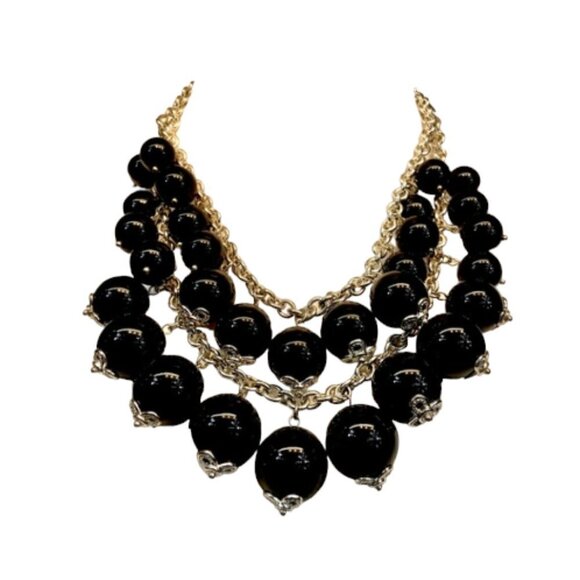 Talbots Black Large Beaded Chunky Statement Necklace - Picture 9 of 9